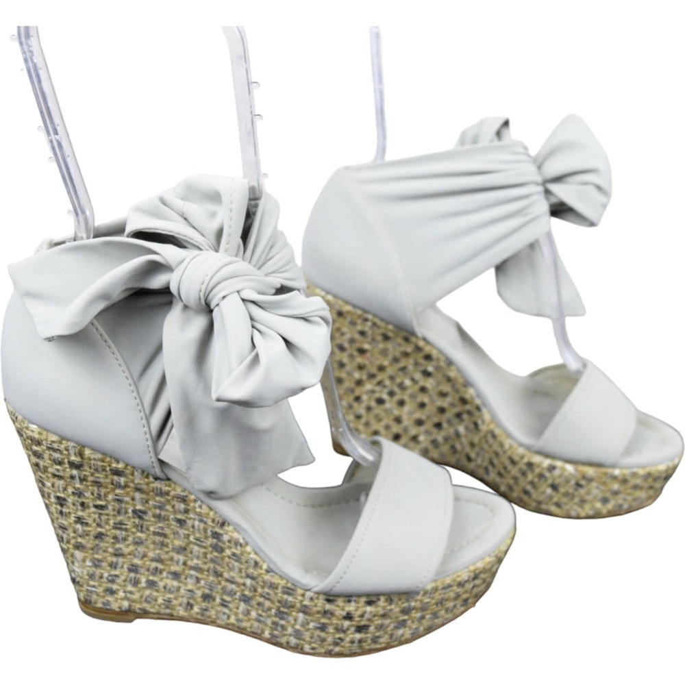 Donald J Pliner Silver-Gray Ankle Tie Wedge Espadrilles Sandal Size 8